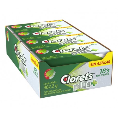 Clorets® Plus Menta 18's 12 piezas de 30,6 g